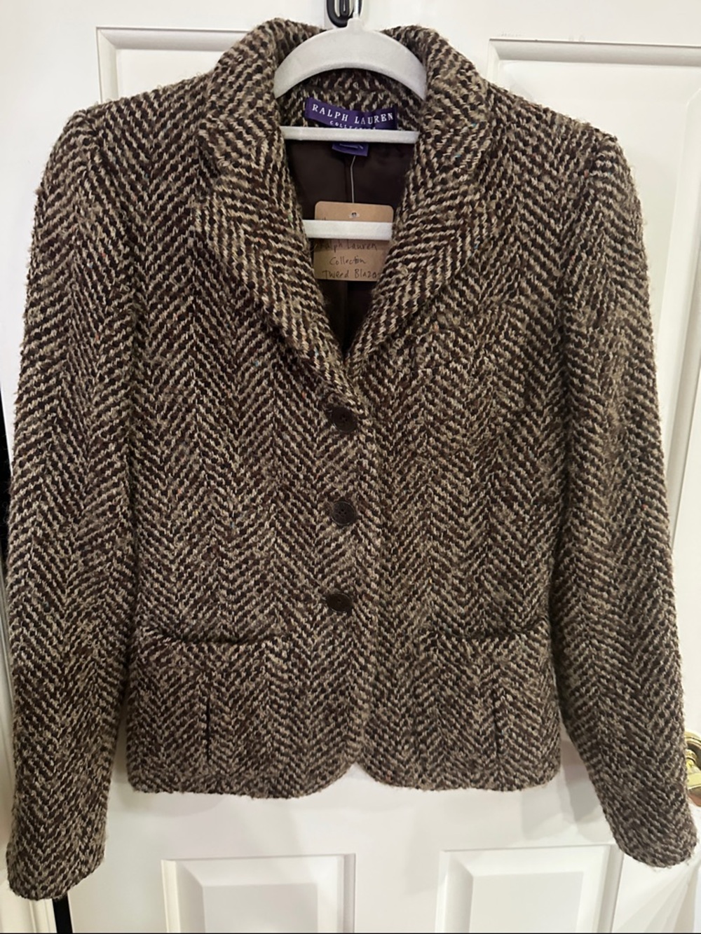 Ralph Lauren Brown and Cream Herringbone Wool Blazer